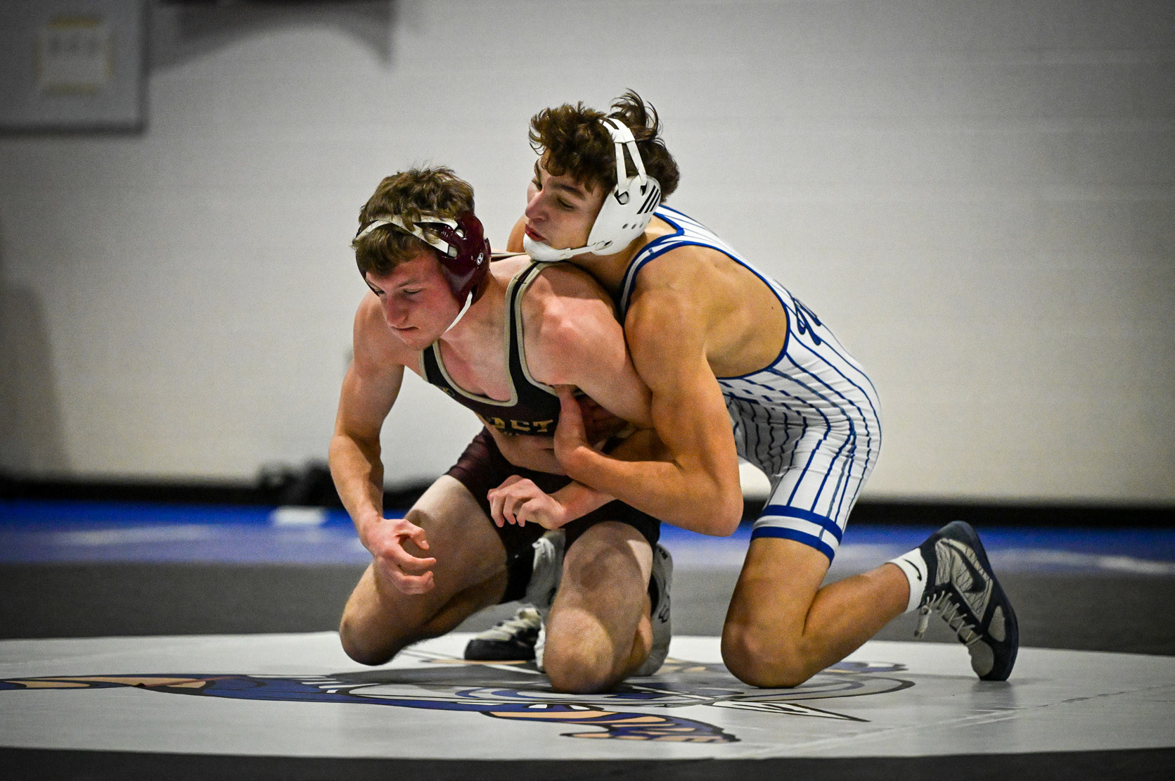 Braxtin Fowler pinned East Butler’s Tristan Kocin in 2:58 last week at the Twin River Quad. NCJ photo by Jen Johnson