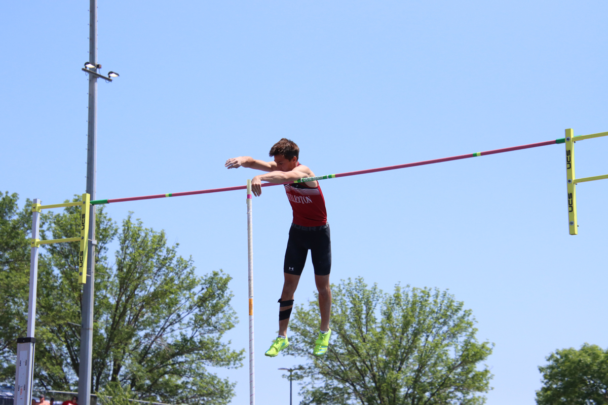Roe Patton won the Class D state title for pole vault and set a new Fullerton school record by clearing 14-06.00. His height equaled the most for any classes at this year’s State Championship. Photo provided by the Valley Voice