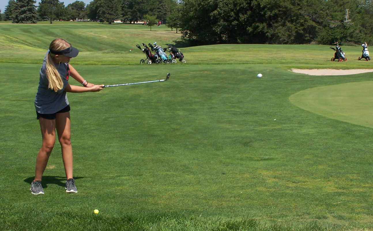 Paige Horn hits a chip shot on the fourth hole on Thursday at Valley View Golf Club. Photo provided