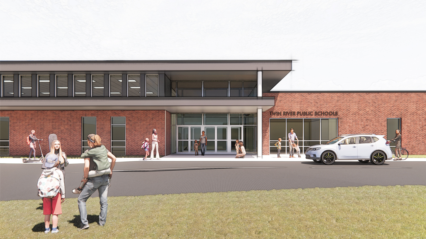 This is a rendering of what the new front of the school could look like. Photo provided