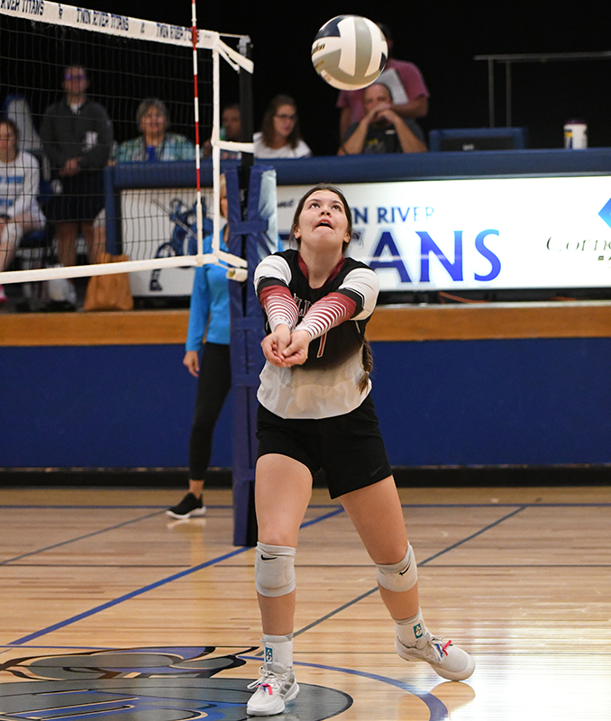 Georgia Bridger finished with 15 assists and 6 digs for Fullerton when they took on Twin River last week. NCJ photo by Rick Holtz