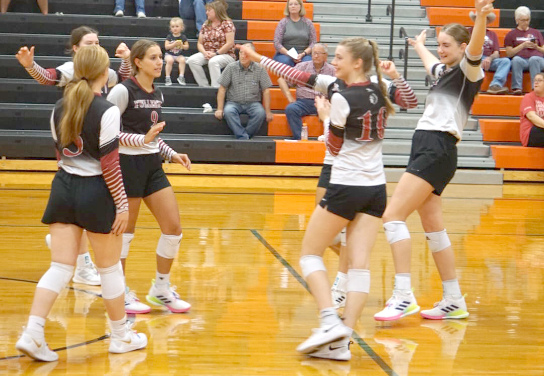 Fullerton celebrates after winning a point against Chambers/Wheeler Central. NCJ photo by Cathy Cook