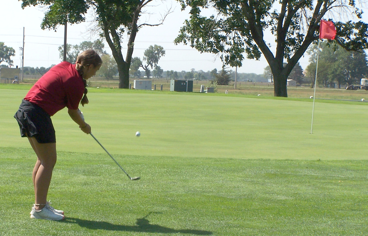 Keila Dubas chipping onto hole No. 6 green on Thursday at Indianhead Golf Course. Photo provided