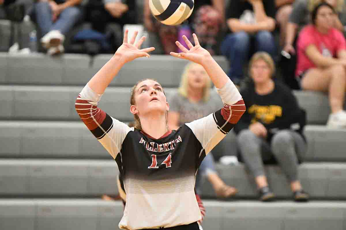 McKenna Plumbtree turned multiple sets into attacks on Tuesday against Burwell. NCJ photo by Rick Holtz