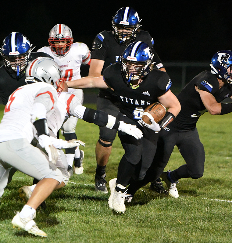Paydon Rinkol set multiple Titan rushing records on Friday in Twin Rivers 67-26 win over Madison. NCJ photo by Rick Holtz