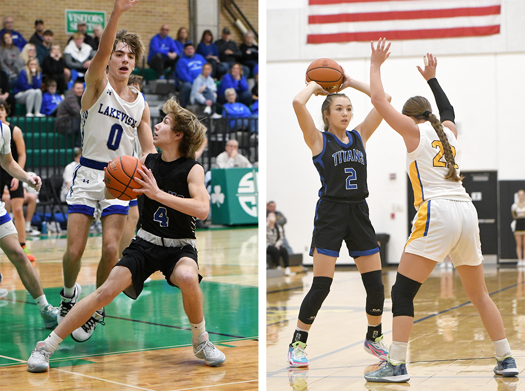 Colsten Rodriguez (left) and JLee Van Driel (right), along with the rest of the Titans will have a new conference to call home next year. Twin River has been accepted into the Crossroads Conference. NCJ file photos by Rick Holtz