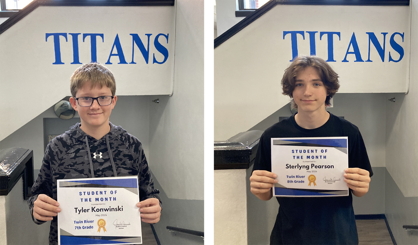 Tyler Konwinski (left) and Sterlyng Pearson were named Students of the Month for May. Photos provided