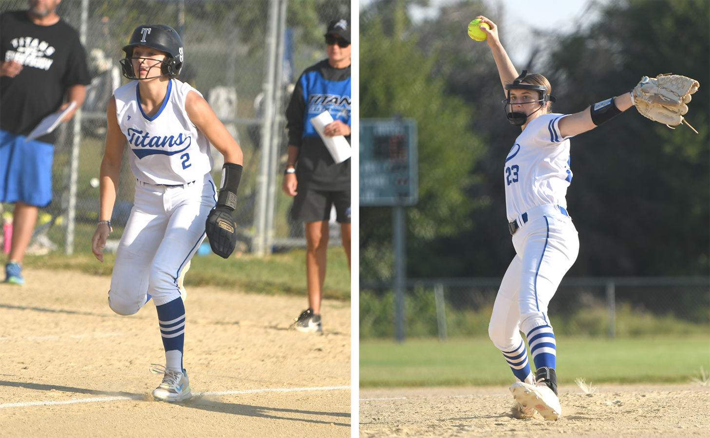 LEFT: JLee Van Driel, though only a sophomore, has been one of the top players in the state this season. RIGHT Marcie Spitz has helped lead Twin River to 20 wins this season thanks to her stellar performances on the mound. NCJ photos by Rick Holtz