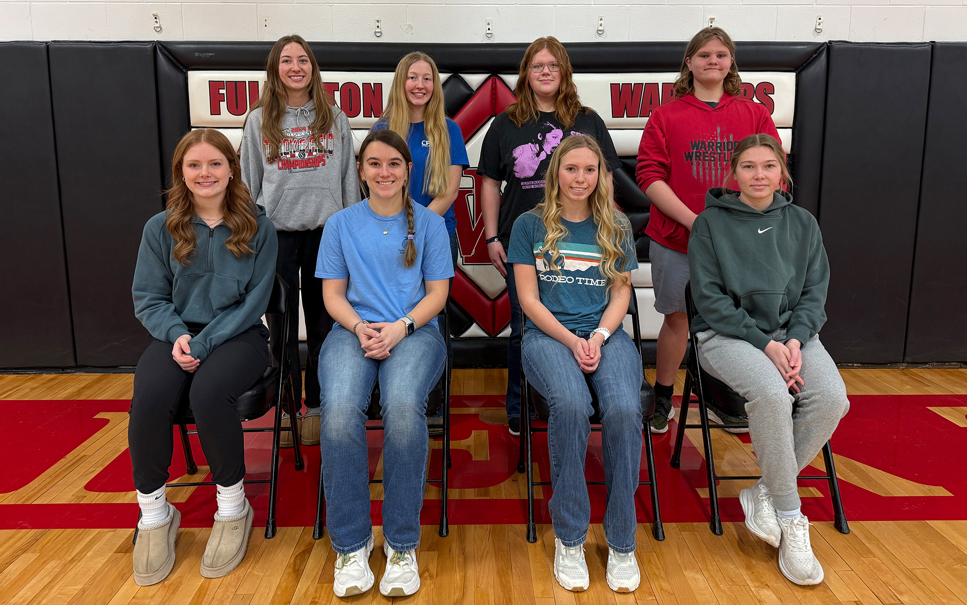 Fullerton had 9 students selected for the Class D All-State Band. Pictured are: Riley Thomas (front left), Keila Dubas, Emilyn Kurz, Morgan Supik, Makayla Robinson (back left), Elena Reimer, Kinzie Sharman and Colton Harris. Not pictured: Lylla Sabata.