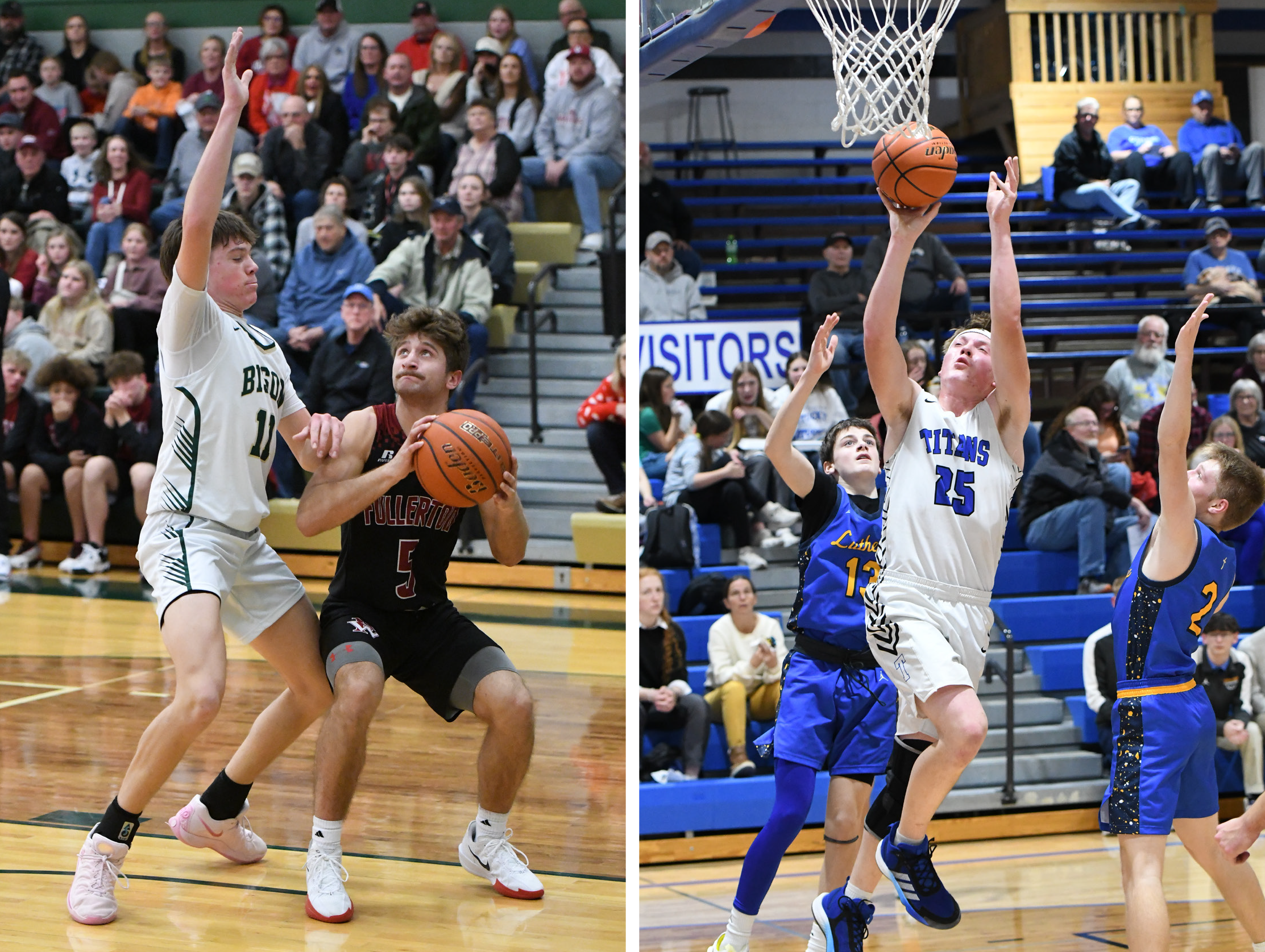 LEFT: Fletcher Dubas and the Warriors travel to Humphrey on Tuesday to take on High Plains at Archangels Catholic. RIGHT: Lane Lund and the Titans take Superior on Monday at Alma. NCJ file photos by Rick Holtz