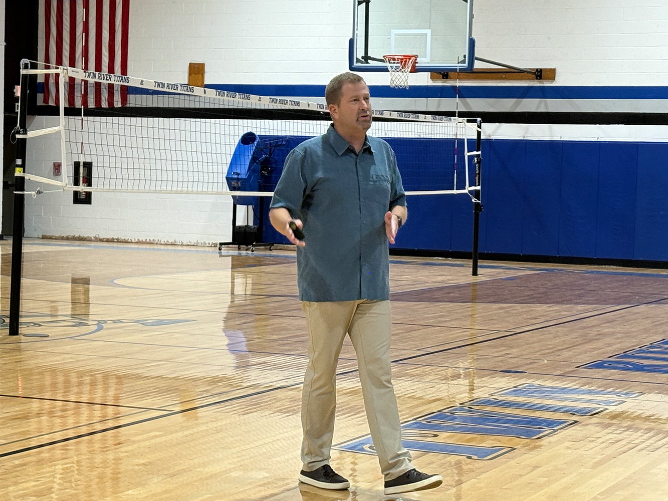 Nebraska Coaches Association Executive Director Darin Boysen is going around the state reminding parents of their role as parents in education-based athletics. He spoke in front of Twin River parents on Sunday. NCJ photo by Rick Holtz