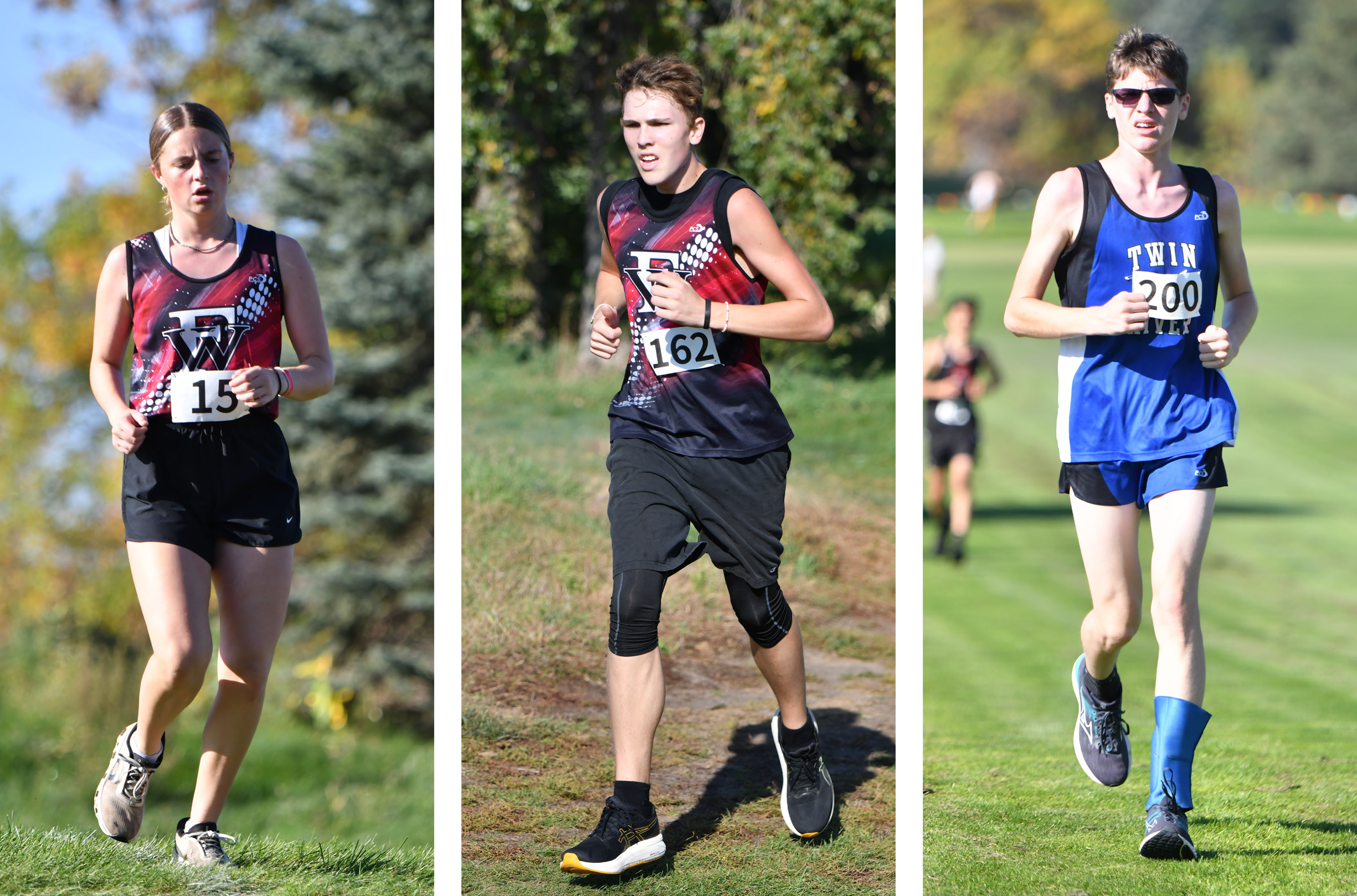 Taylor Cook (left), Everett Gleason (center) and Ryker Stenzel (right) all competed at the Battle Creek Invite at Evergreen Hill Golf Course. NCJ photos by Rick Holtz
