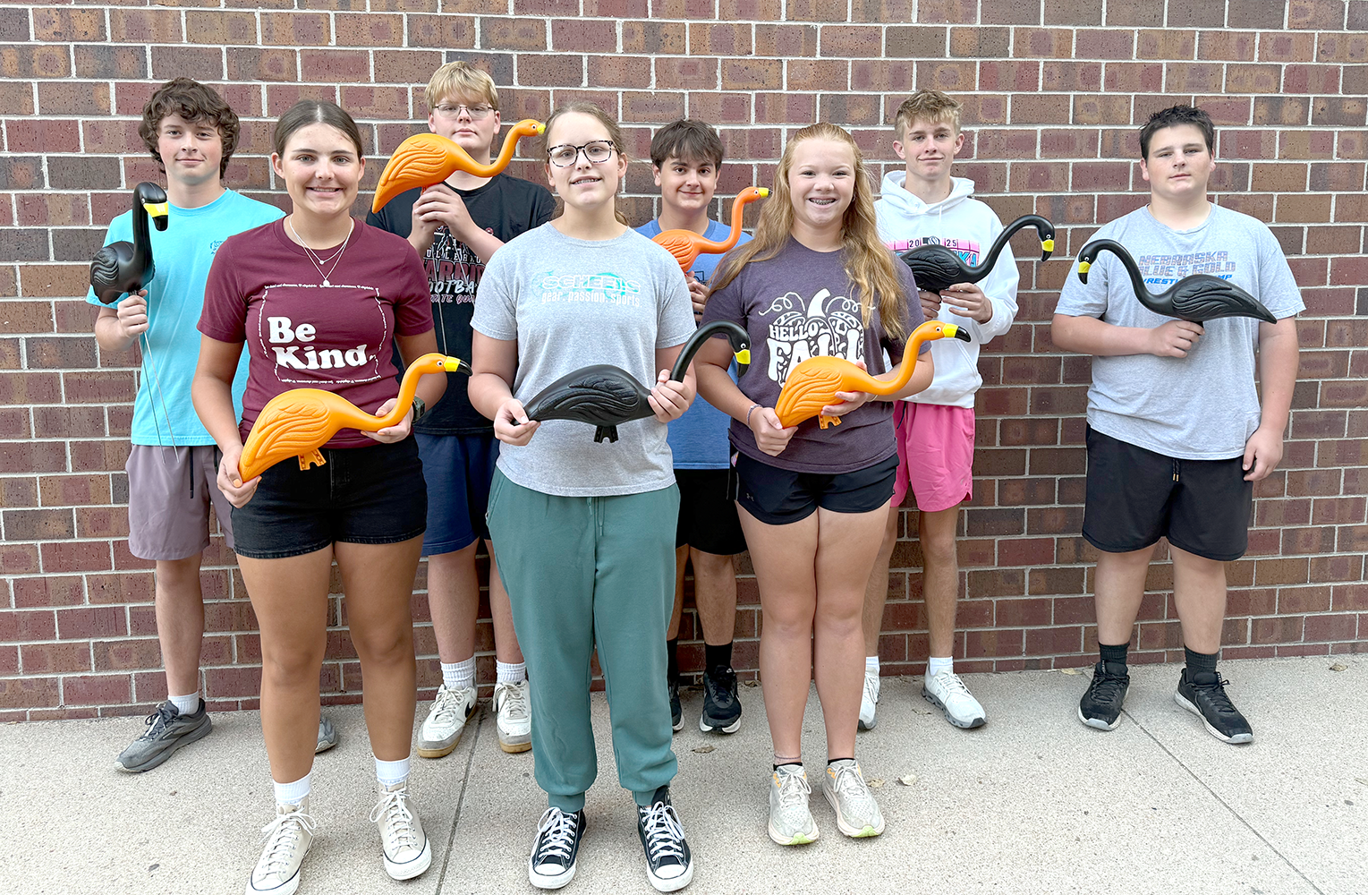 A group of Fullerton choir members have found a fun and unique way to raise funds for a European trip. Back row: Wyatt Reilly, Leighton Baker, Riley Williams, Kyle Horn, Isaac Carey. Front row: Lylla Sabata, P.J. Sabata, Aubrey Theis. NCJ photo by Rick Holtz