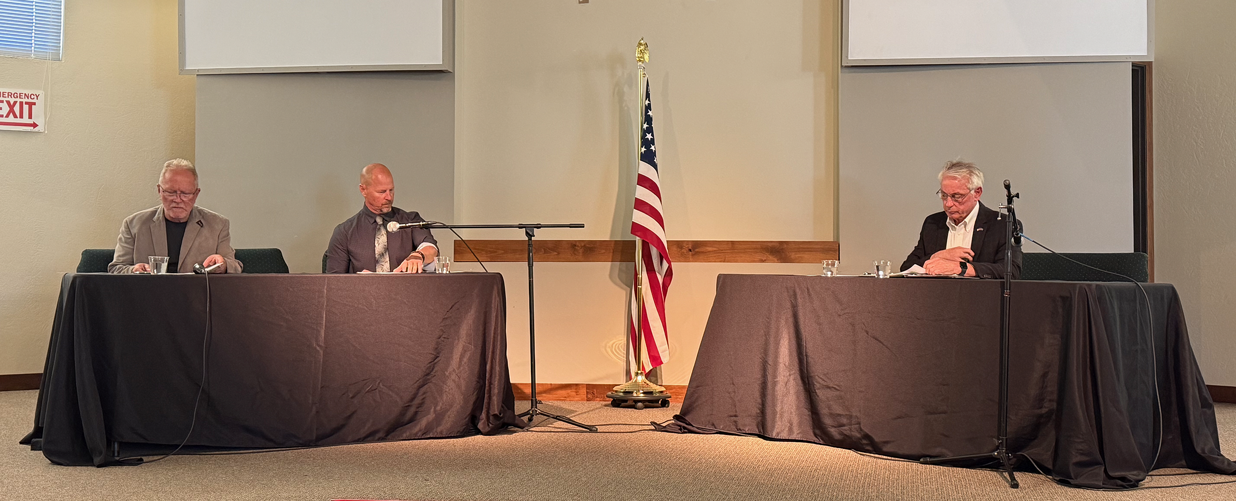Interconnection Systems Inc. President and CEO Wayne Williams (left) and Central City Schools Superintendent Jeff Jensen joined State Senator Loren Lippincott for a roundtable discussion last week. NCJ photo by Rick Holtz