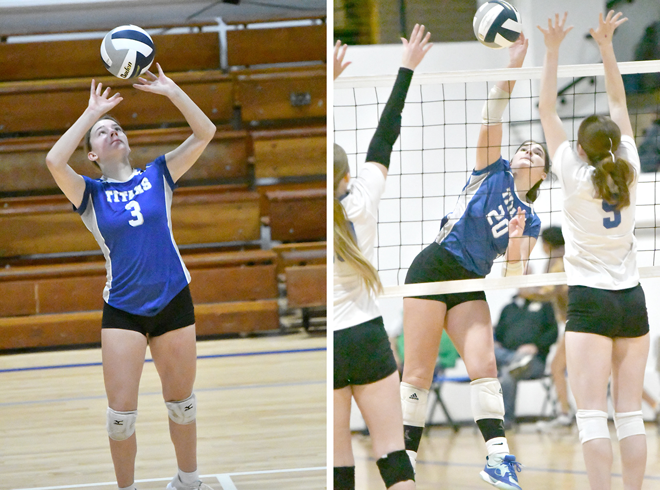 LEFT: Callie Held had a team-high 19 assists on Saturday in the CRC opener. RIGHT: Madalyn Moeller finished with 10 kills against Nebraska Lutheran on Saturday. NCJ photos by Rick Holtz