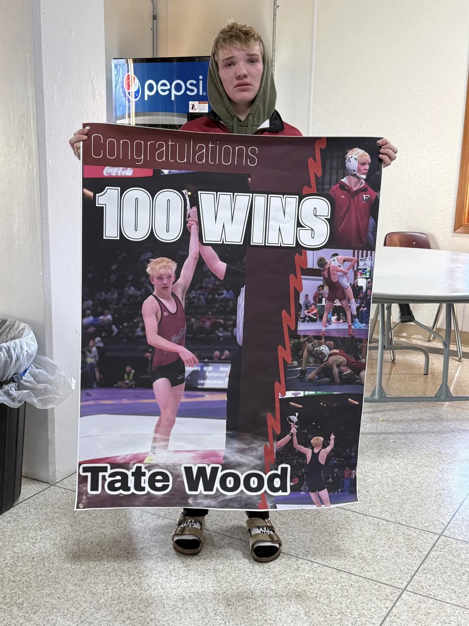 Tate Wood reached a career milestone over the weekend at the Neligh-Oakdale Invite. The Fullerton wrestler won his 100th career match on his way to a second- place finish at 120 pounds.