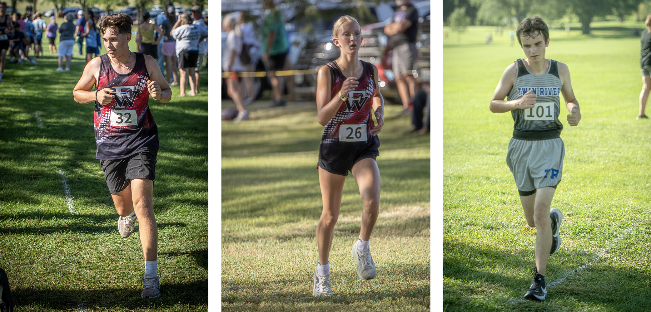 LEFT: Fullerton sophomore Kiptyn Hamik made his cross country debut last week in Albion, finishing 93rd with a time of 24:15.3. CENTER: Austry Adams was Fullerton’s top finisher on the girls team, crossing the finish line 69th with a time of 26:43.8. RIGHT: Twin River’s Carson Kershaw finished 109th with a time of 25:35.1. NCJ photos by Rick Holtz