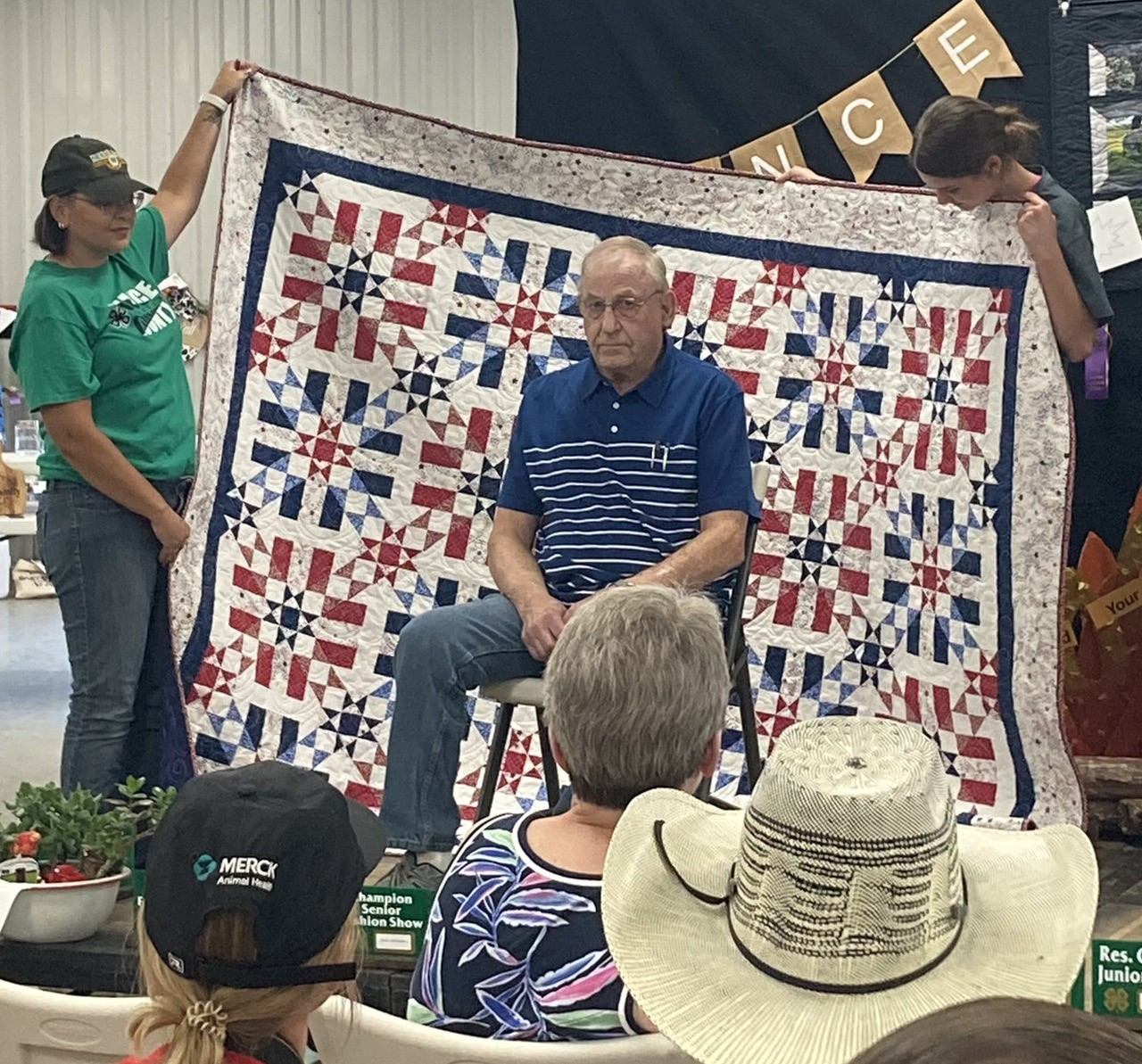  Josie Williams (right) made a quilt and presented the Quilt of Valor to Lowell Keith at the 4-H Showcase. Photo provided