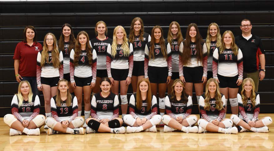 Fullerton has a new coach and four new starters, but look for them to make their presence known this season. BACK ROW: Head Coach Theresa Bridger, Josie Williams, Ella Pickrel, McKenna Plumbtree, Jaci Maxfield, Isabel Norman, Asst. Coach Ike Carr Middle Row: Korie Konwinski, Tylar Konwinski, Adalynn Smith, Lainie Ziemba, Georgia Bridger, Reese Dubas. FRONT ROW: Lexus Schroeder, Addi Coe, Lylla Sabata, Riley Thomas, Sami Sullivan, Hannah Ciancio, Rylyn Hemenway. NCJ photo by Laura Sabata