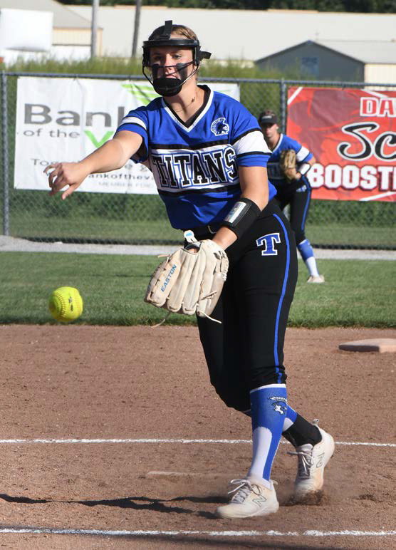 Marcie Spitz struck out 11 batters in 7 innings to pick up the win in the first game on Thursday. She would pitch 3 innings of relief in the second game of the double-header. NCJ photo by Rick Holtz