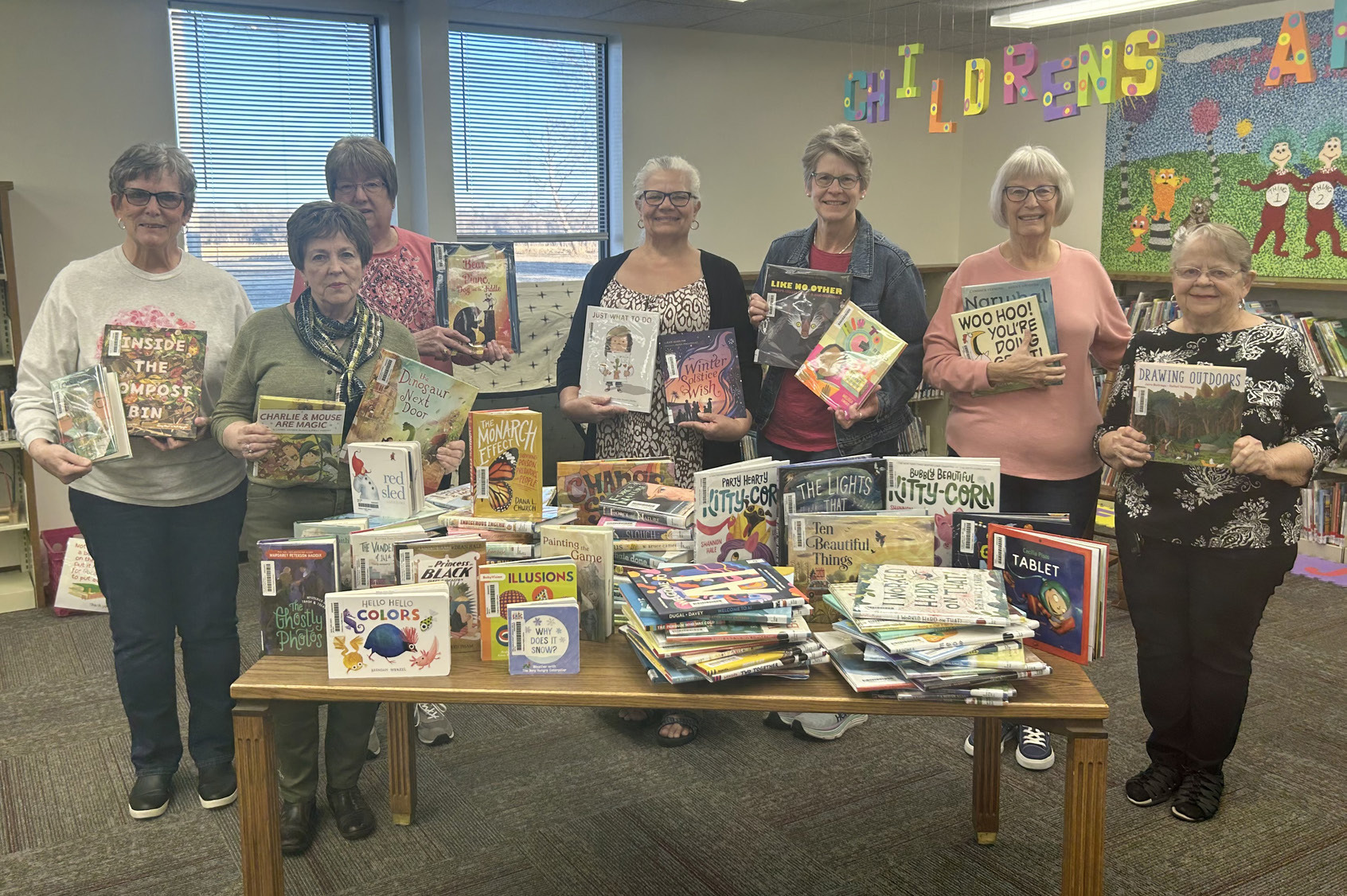 Friends of the Fullerton Public Library helped the library receive a grant. Pictured are: Wylene Novicki (left), Jeanne Horacek, Trish Farrar, Barbara Dubas, Lorrie Robinson, Donna Driewer, and Barb Shepherd. Photo provided