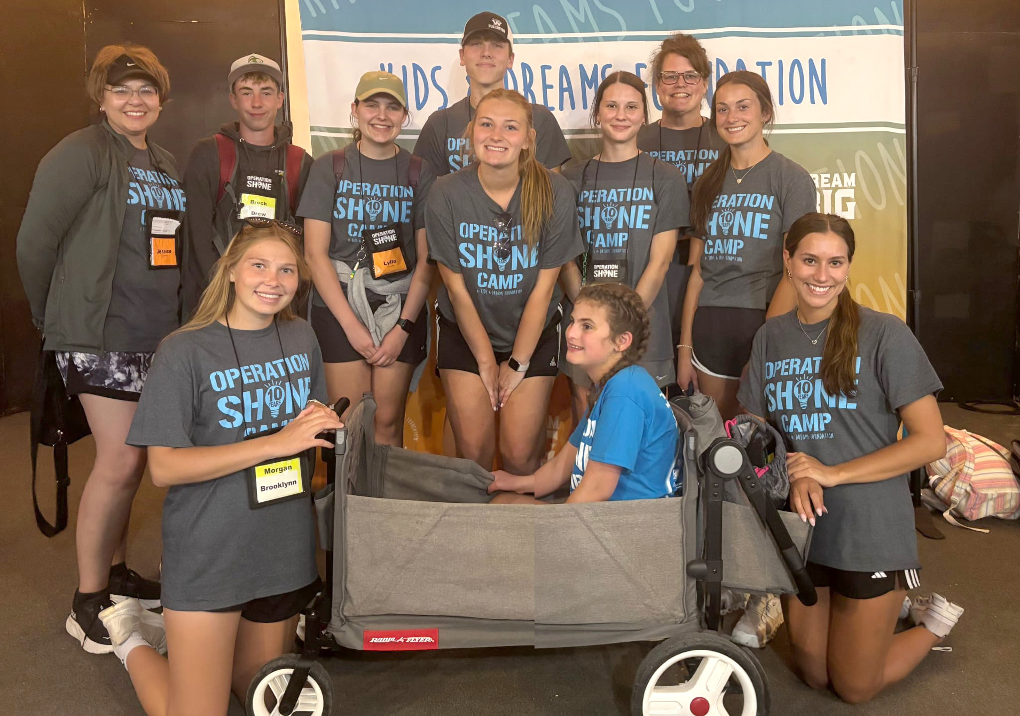 A group from Fullerton volunteered on Saturday at Operation Shine Camp. Kneeling: Morgan Supik and Lainie Ziemba with Avi Sabata in the wagon. Standing left to right: Jessica Williams, Brock Dubas, Lylla Sabata, Everett Gleason, Ella Pickrel, Josie Williams, Laura Sabata and Kylee Dubas. Photos provided
