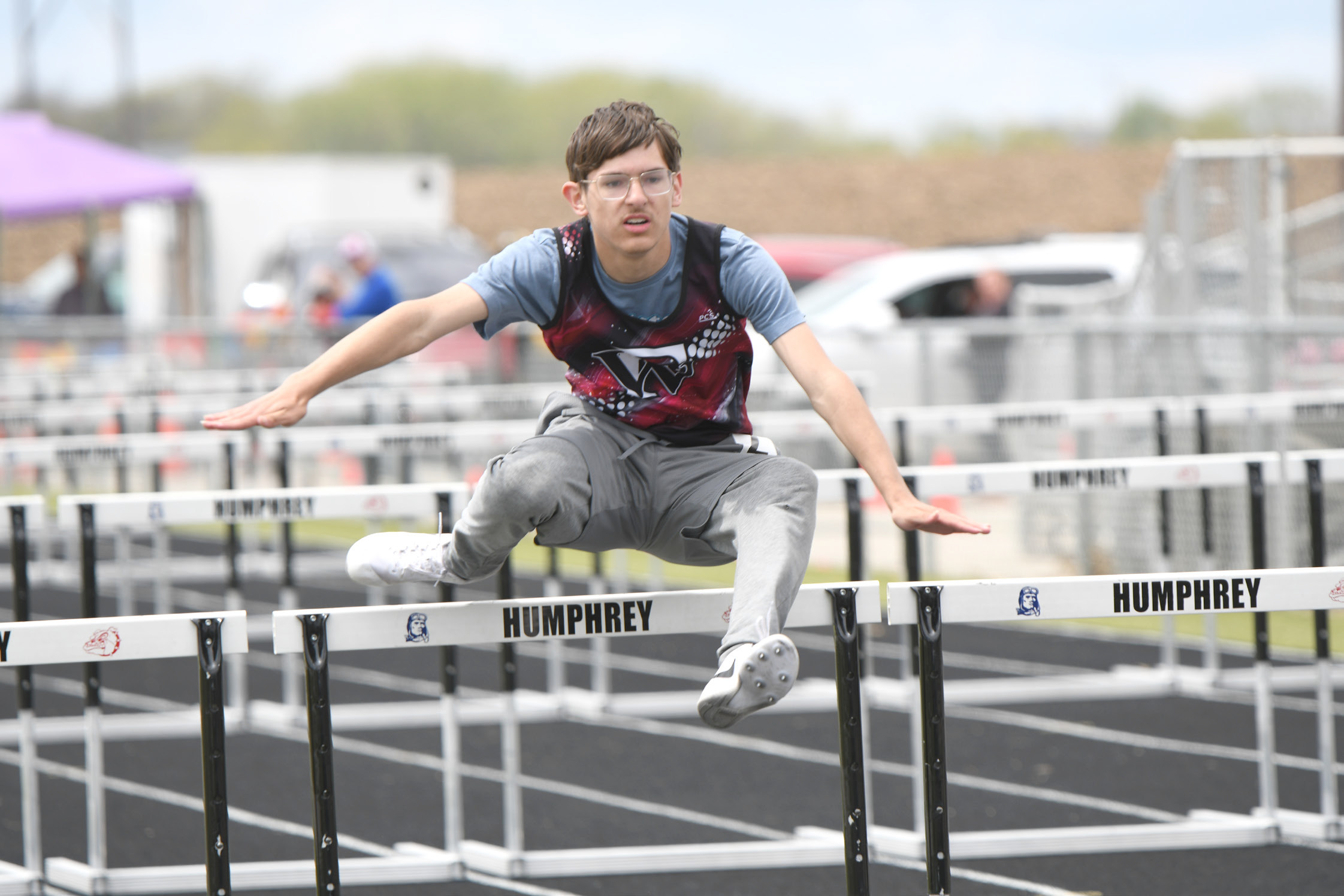 Jaycek Green turned in a season best time of 20.22in the 110-meter hurdles on Friday at the Goldenrod Conference track meet.  NCJ photos by Rick Holtz