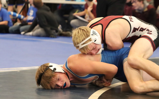Fullerton’s Tate Wood earned a silver at 120 pounds at the Columbus Lakeview Invite. NCJ photo by Ken Kush