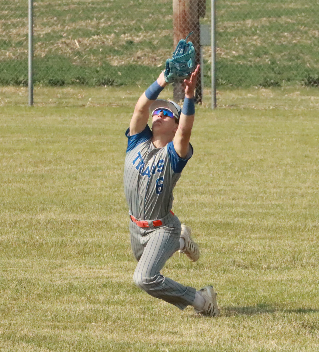Braxtin Fowler makes the catch in the outfield. NCJ photo by Ken Kush