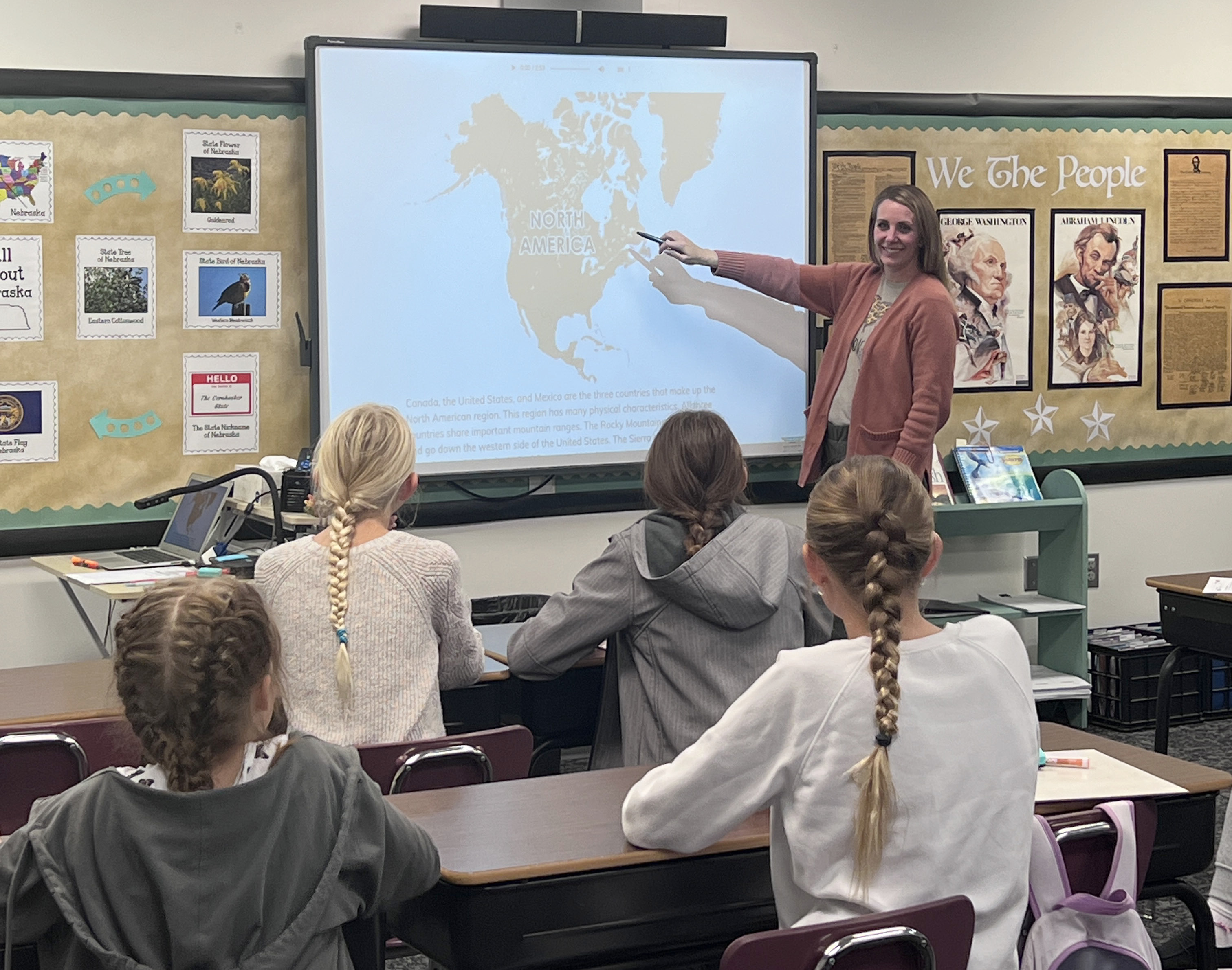 Amber Hamik teaches some of her 6th grade students using a smart board. Fullerton Schools recently approved the purchase of 12 new smart boards for elementary classrooms. Photo provided