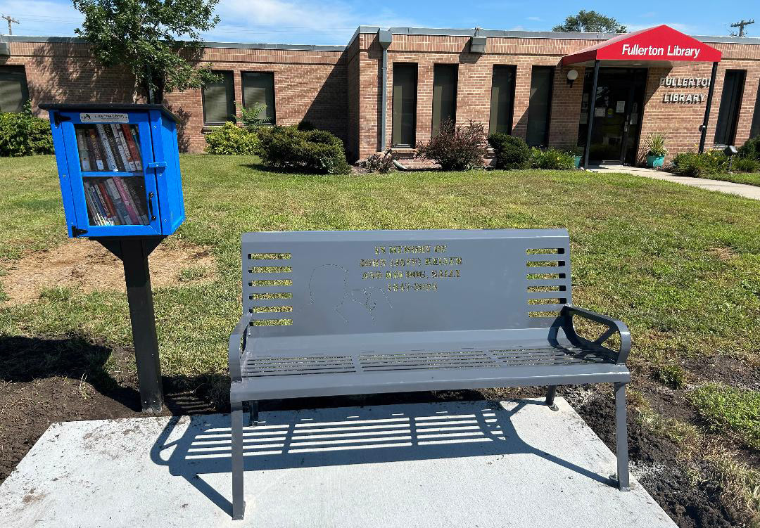 A new bench and free little library have been added outside the Fullerton Public Library. Photo provided