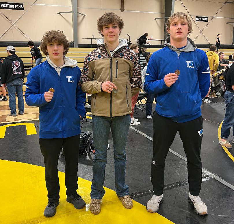Pictured are the Twin River Medalists at the Aquinas Invite. Wrestlers are from left to right: 113: Adam Achroder, 138: Ashton Johnson and 160: Spencer Kula