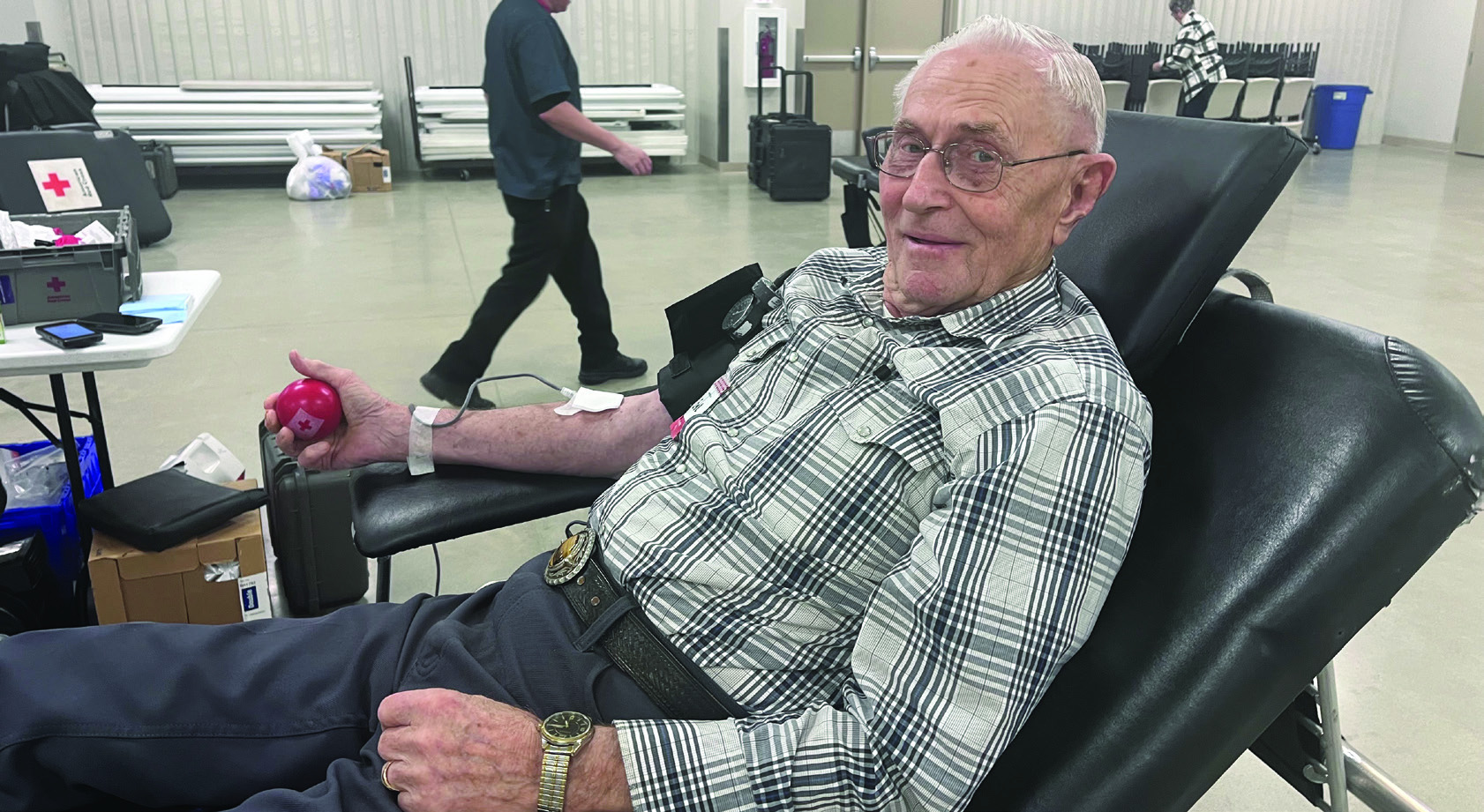 Emil Rosno continues his dedication to donating blood. NCJ photo by April Carr