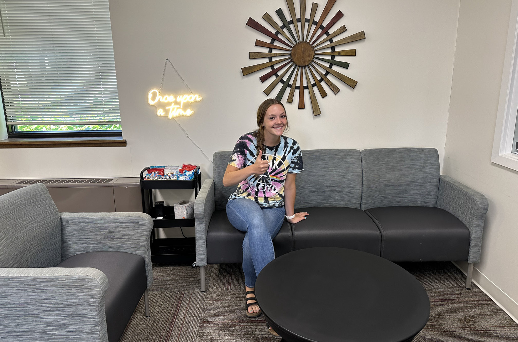 Taylor Anderson sits in the teen drop-in area at the Fullerton library. An open house is set for Monday to introduce the new space to the community. NCJ photo by Rick Holtz