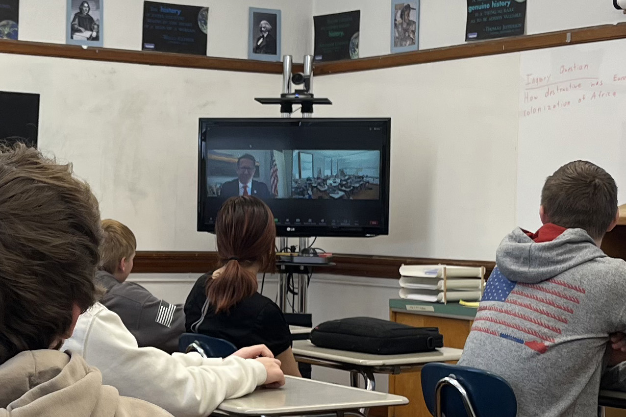 Members of Jeremy Hubel’s eighth grade U.S. History class had the opportunity to meet with Congressman Adrian Smith last week over a Zoom call. Photo provided