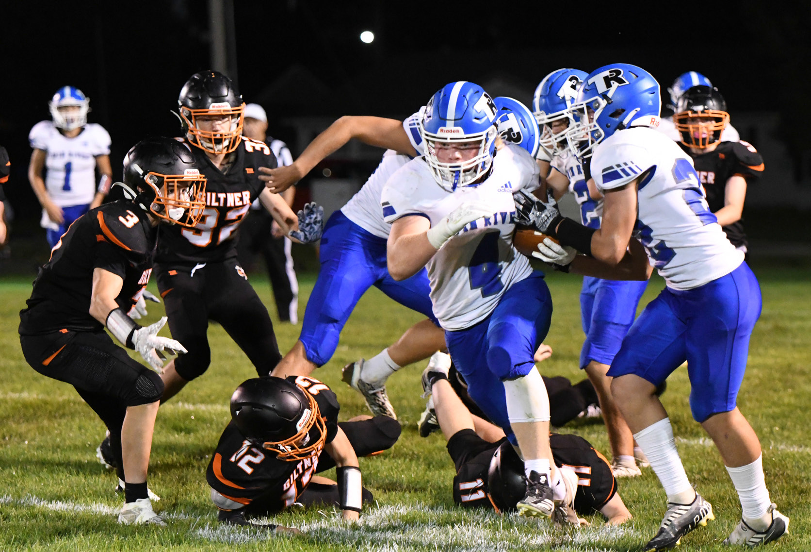 Titan senior Paydon Rinkol rushed for 220 yards and scored 3 touchdowns in Twin River’s 54-0 win over Giltner. NCJ photo by Calvin Holtz