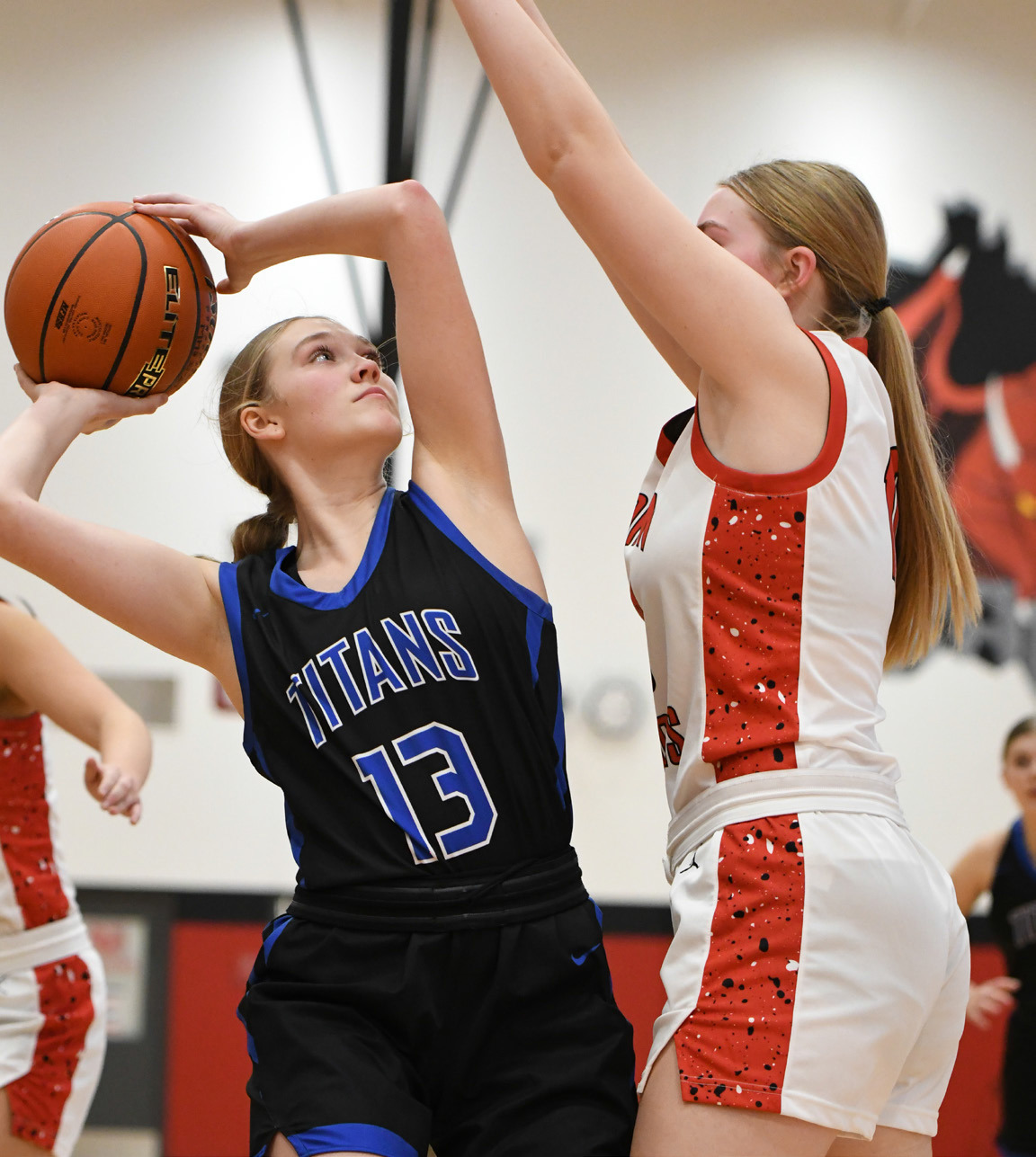 Grace Yrkoski goes up for a shot in the post on Saturday against Madison. NCJ photo by Rick Holtz
