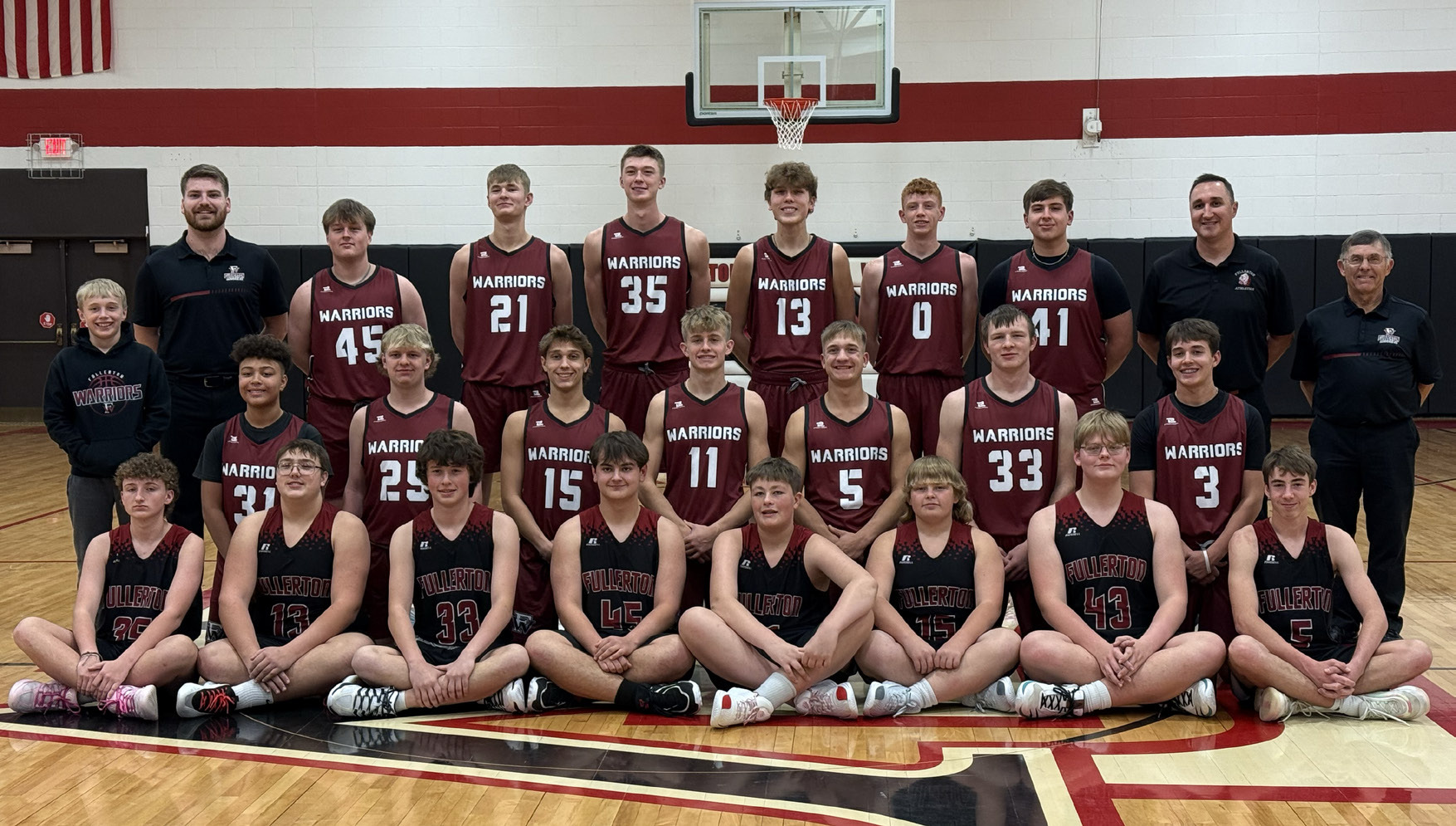Front row: Chaz Ziemba, Evan Gleason, Wyatt Riley, Riley Williams, Axel Collins, Connor Russel, Leighton Baker, Brock Dubas. Middle: Callen Hamik, Kingston Samuels, Brady Djernes, Jakob Supik, Kyle Horn, Cael Dubas, Landen Glup, Kiptyn Hamik. Back row: Coach Will Wagner, Jackson, Cayden, Kane Wetovick, Everett Gleason, Jacob Maxfield, Terrick Gonsior, Coach Mitch Hamik, Coach Randy Cox. Photo provided