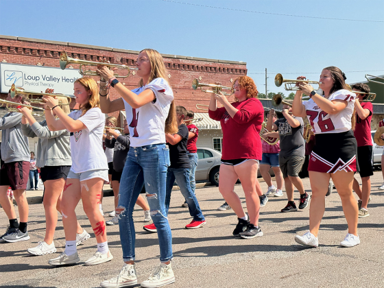 Members of the Fullerton Marching Band lead off the Red Wagon Parade. NCJ photo by Rick Holtz