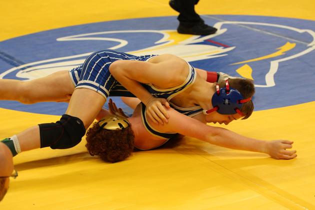 Zach Held went 2-0 on Thursday with a pin and a major decision. He will be back in action on Friday. NCJ photo by Travis Lane
