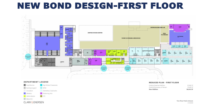 This is the first floor design for Twin River's new school project. Provided by Twin River Schools