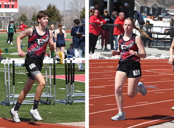 LEFT: James Zweiner ran a personal best time of 15:36.19 in the 3200-meter run. RIGHT: Emilyn Kurz finished 15th in the 1600-meter run with a time of 7:06.55. NCJ photos by Calvin Holtz