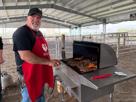 Mark Ulferts mans the grill last year to help feed 375 hungry people at the 5th annual Steak Feed put on by Mt. Calvary Lutheran Church. NCJ file photo