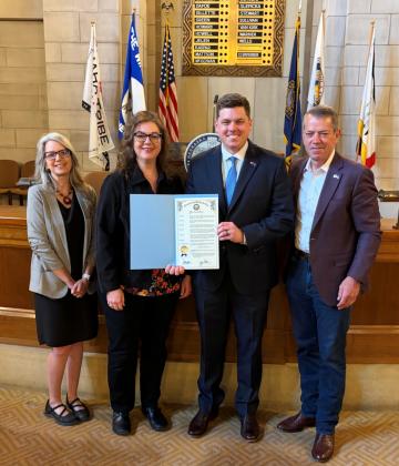 To recognize the importance of planning for future education opportunities, Gov. Jim Pillen has proclaimed May 29 as National 529 Day in Nebraska. Attending the proclamation signing ceremony were (from left) Donna Crownover, College Savings Plan Relationship Manager-VP, Union Bank and Trust Company; Rachel Biar, Deputy Treasurer of Savings Programs; State Treasurer Joey Spellerberg; and Governor Pillen. Photo provided