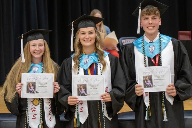 The Angels for Avi Scholarship was presented to three members of the Class if 2026: Elena Reimer, Ella Pickrel and Everett Gleason. NCJ photo by Rick Holtz