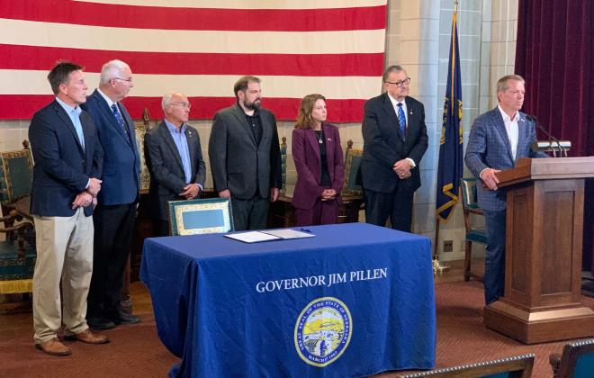 Gov. Jim Pillen speaks at data center news conference. Photo provided