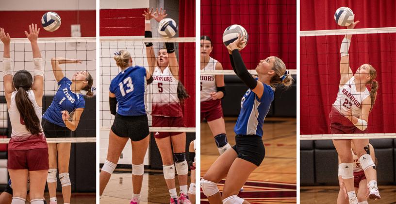 LEFT: Ellie Bartels had 4 kills against Fullerton. MIDDLE LEFT: Brynn Bakewell finished with 3 blocks. MIDDLE RIGHT: Molly Connelly finished with 28 assists against Fullerton. RIGHT: Riley Thomas had a game-high 15 kills on Thursday.