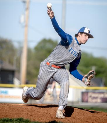 Braedyn Ramaekers gave up 2 runs on 2 hits and struck out 10 batters against Adams Central. He also hit a home run. NCJ photo by Rick Holtz