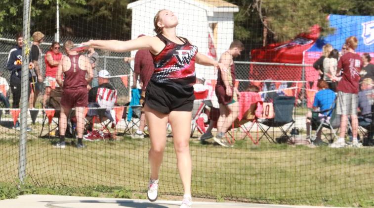 Ella Pickrel finished 16th at the district in her final high school track meet. NCJ photos by Ken Kush