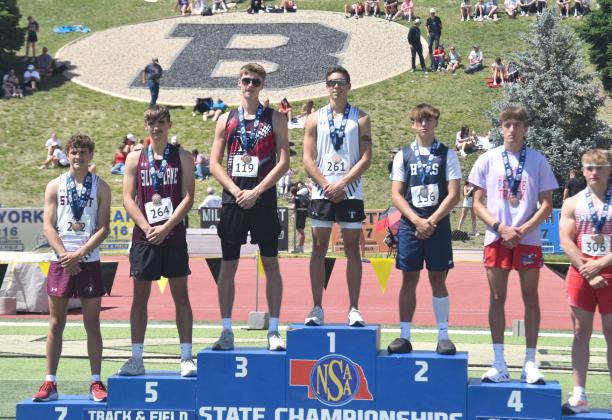 Kane Wetovick took home a 3rd place medal in the 800-meter run. The Fullerton junior had a busy couple of days in Omaha, running in the 400-meter dash and was a member of the 4x400-meter and 4x800-meter relay teams. NCJ photo by Kirk Sparrow
